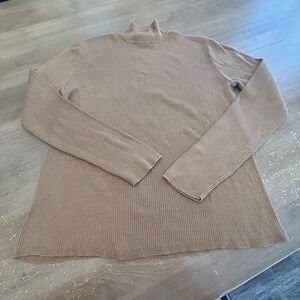 Coldwater Creek Sweater Womens Large Beige Silk Cotton Mock Neck Pullover Knit